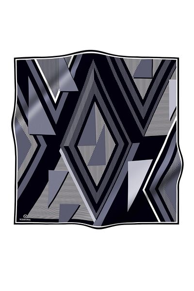 Vissona Γεωμετρικό σχέδιο 90x90 Σχήμα φύτευσης κασκόλ - Γκρι μαύρο δικαστήριο μεταξωτό ράψιμο στο χέρι