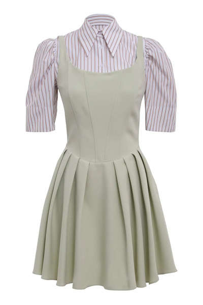 Keikei Mint yeşili krep kısa kol kısa elbise