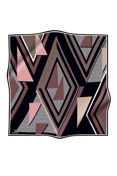 Vissona Γεωμετρικό σχέδιο 100% Twill Silk Powder - Μαύρο 90x90 Φουλάρι Ράψιμο Χειροποίητο