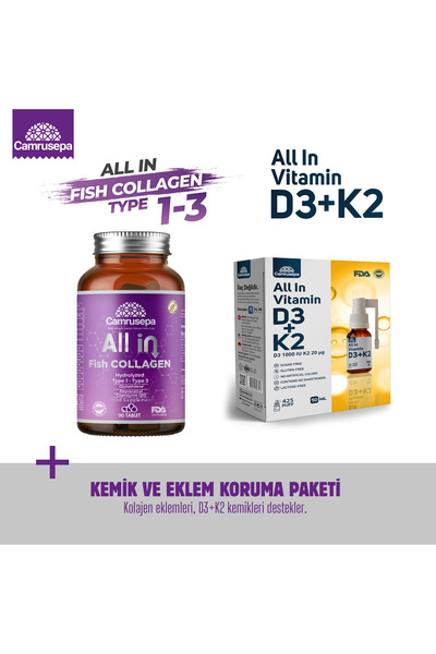 Camrusepa All In Tip 1-3 Hidrolize Balık Kolajeni + All In D3+K2 Vitamini | 2'li avantajlı paket