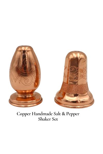 Okya Home Copper Handmade Salt & Pepper Shaker Set – Design B - Copper Color