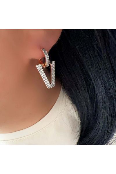ACAR TAKI Xuping Zircon Stone V Ring Earring-Rose Acr5158