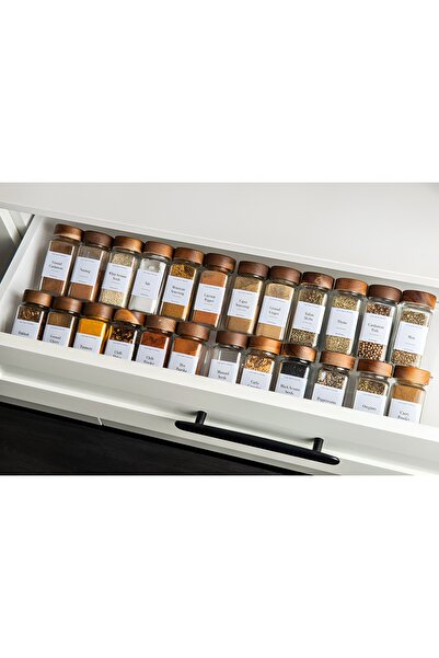 Genel Markalar 12'li Akasya Kapaklı Baharatlık Seti Cam ( 16 Adet Hediye Etik...