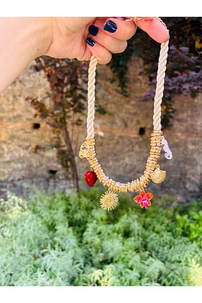 Markiz Takı Brand White Rope Multiple Charm Necklace 45 cm