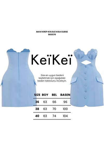 Keikei Mavi krep kolsuz kısa elbise