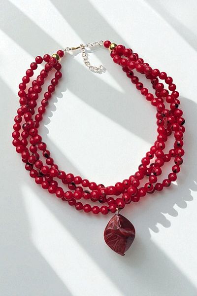 PETEK AKSESUAR Red Multiple Bead Necklace