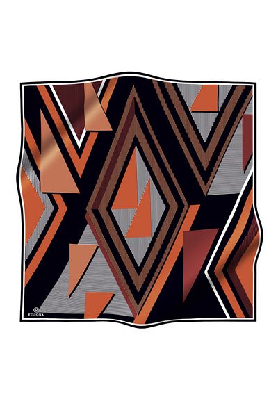 Vissona 100% Twill Silk Geometric Pattern Tan - Μαύρο Χρώμα 90x90 Φουλάρι Σχήμα Ραπτικής: Ράψιμο στο χέρι