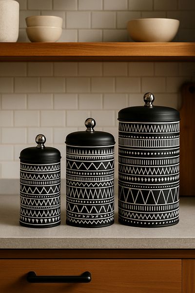 Arma House Wooden Look Metal Lid 1 Piece Seersucker Gray Coffee Storage Box & Jar 17*11*8 cm