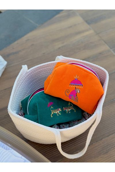 LYIA Chimpanzee Embroidered Makeup Bag Medium Size - 1 Piece Orange