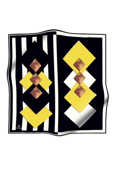 Vissona Twill Silk Πλακάκι Μοτίβο Λεμόνι Κίτρινο και Μαύρο 90x90 Φουλάρι Ράψιμο Χειροποίητο