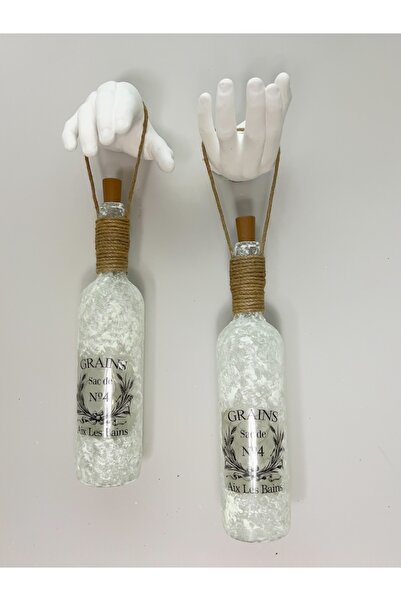 Mes Reves El Yapımı Heykel El Dekorlu Led Işıklı Buzlu Cam Şarap Şişesi Aplik 2'li Set