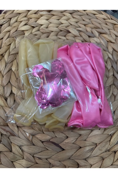 Deniz Party Store Pembe Konfetili Şeffaf Balon Metalik Pembe Balon Seti 20 Adet