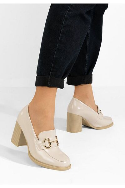 B T Shoes Efora beige heeled loafers
