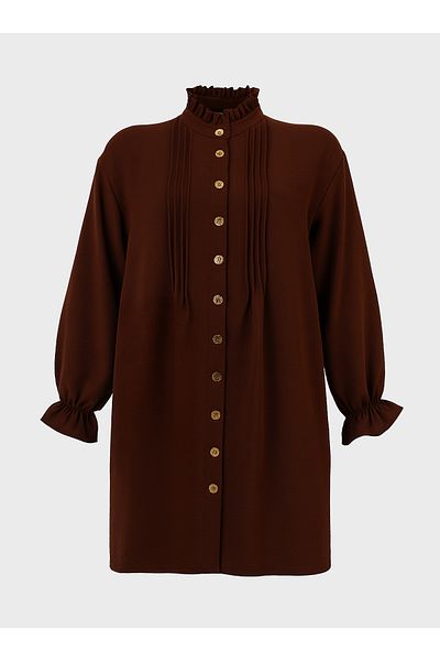 ALİA Large Size Ruffle Collar Aerobin Tunic - Bitter Brown - Alia