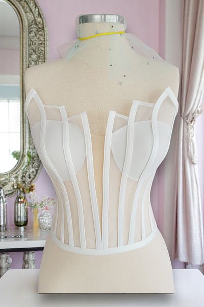 FİYPER White Sheer Underwire Corset Bustier Wedding Dress Ready Size