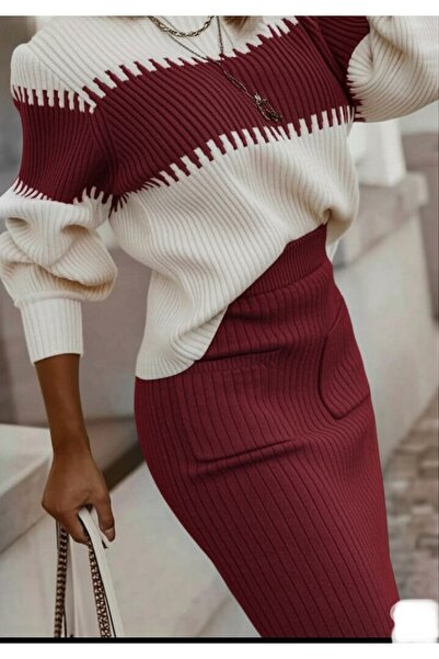 rengamoda Set de două piese pentru femei, roșu Claret, cu detaliu de buzunar,...