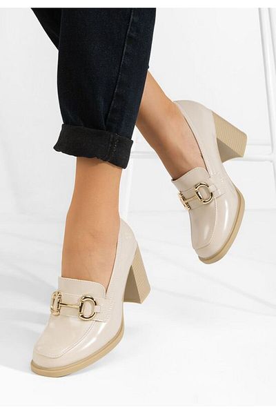 B T Shoes Efora beige heeled loafers