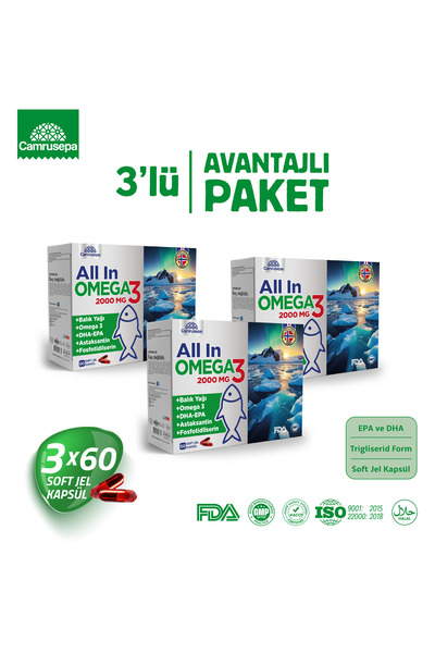 Camrusepa All In Omega 3 2000 Mg – 3’lü Avantajlı Paket (3×60 SOFT JEL KAPSÜL)