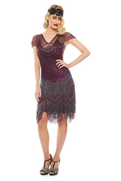 GATSBYLADY LONDON Beatrice Fringe Flapper Dress in Purple Plum