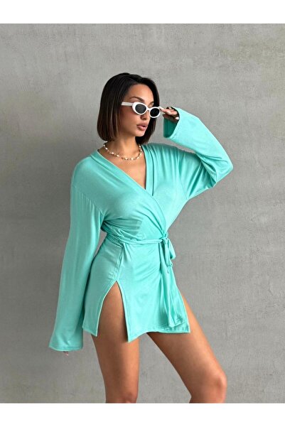 The Base Kimono Miyabi cu bretele dublu pentru femei, verde apă