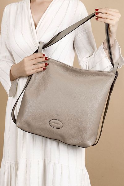 GÖNDERİ(R) MINK FLOTER Gön Platinum Genuine Leather Large Size Women's Shoulder And Backpack B7740
