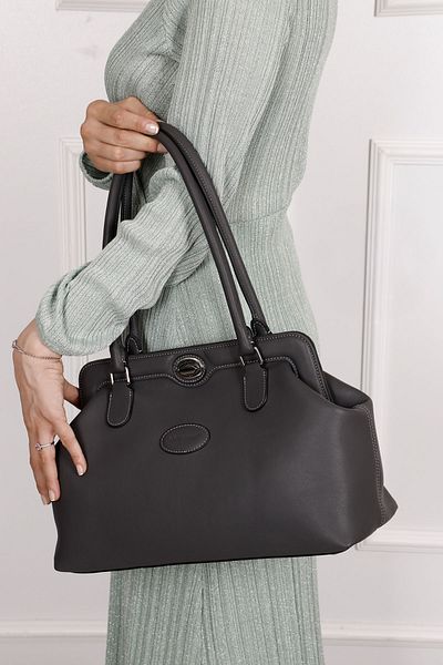 GÖNDERİ(R) GRAY ANTIQUE Gön Platinum Genuine Leather Large Size Women's Shoulder and Hand Bag B8397
