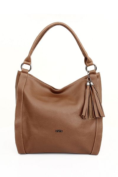GÖNDERİ(R) Tan Gön Large Size Women's Tassel Shoulder Bag B5602