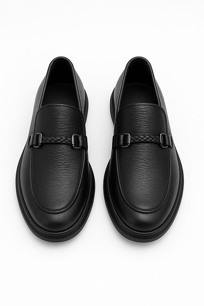Morven Men's Black Leather Belted Casual Shoes