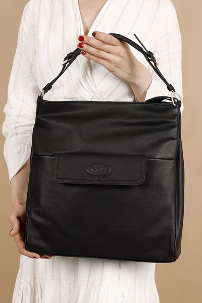 GÖNDERİ(R) BLACK Gön Platinum Genuine Leather Large Size Women's Shoulder and Hand Bag B7081