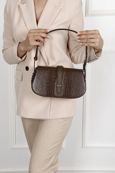 GÖNDERİ(R) Women's Dark Mink Krako Genuine Leather Hand and Shoulder Bag