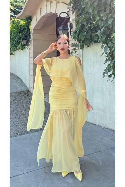 Nesil Fusta cu pelerină, căptușită din șifon, pentru ocazii speciale, absolvire, nuntă, henna, logodnă, rochie pentru femei