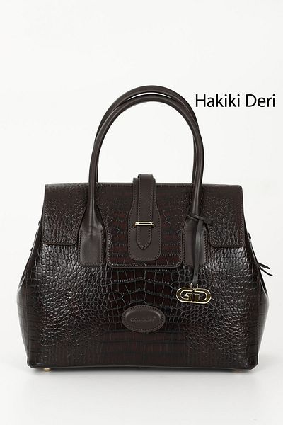 GÖNDERİ(R) BROWN KRAKO Gön Platinum Genuine Leather Large Size Women's Shoulder and Hand Bag B8384