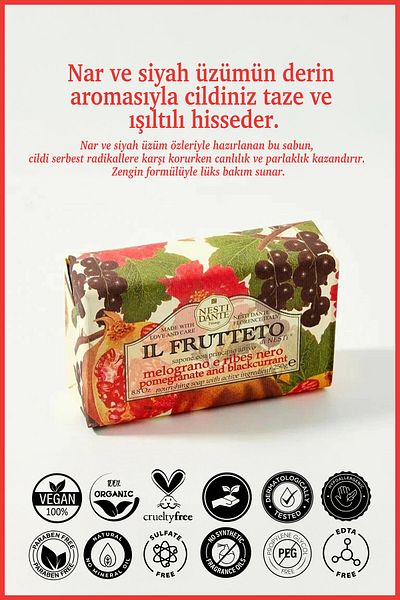 Nesti Dante Il Frutteto Pomegranate Blackcurrant Solid Soap 250Gr |   Antioxidant |   Pomegranate and Black Grapes