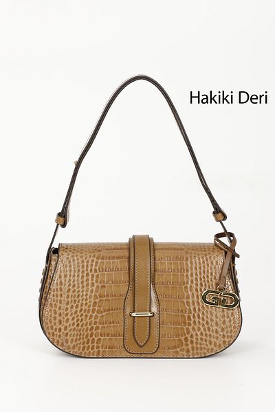 GÖNDERİ(R) Women's Tan Krako Genuine Leather Hand and Shoulder Bag
