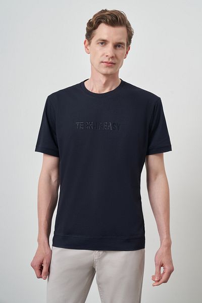 Morven Ανδρικό μπλουζάκι με στάμπα Navy Blue Trend Crew Neck
