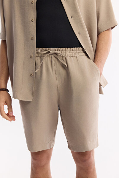 Avva Erkek Bej Beli Lastikli Bağcıklı Soft Touch Relaxed Fit Şort A51Y3703