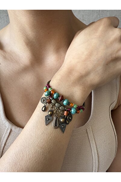 dela otantik سوار نسائي أصلي - مجوهرات سوار بوهيمية عرقية متعددة الألوان مصنو...