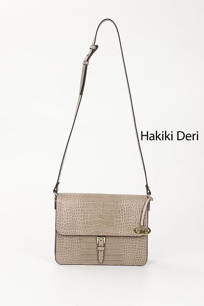 GÖNDERİ(R) MINK KRAKO Gön Platinum Genuine Leather Medium Size Women's Shoulder Bag Q8254