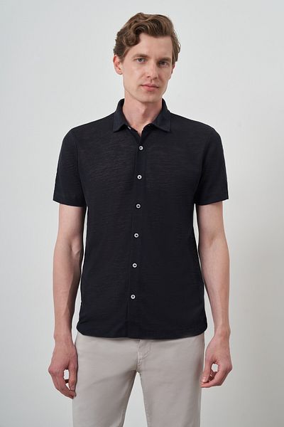 Morven Ανδρικό πουκάμισο με κοντό μανίκι Navy Blue Trending Απακάκι