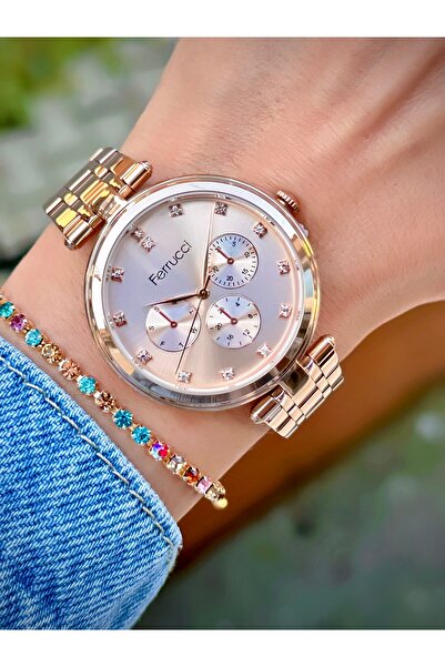 Ferrucci Kadın Kol Saati 2 Yıl Garantili Su Geçirmez Çelik Kordon Rose Gold S...