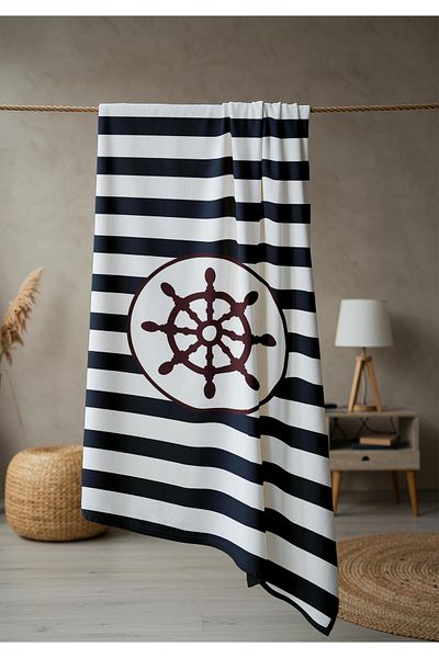 Doruklar Home Collection Πετσέτα θαλάσσης παραλίας με σχέδιο πηδαλίου πλοίου Peshtemal 80x160 CM NRM13