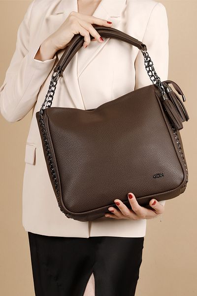 GÖNDERİ(R) Brown Heart Large Size Women's Shoulder Bag B6807