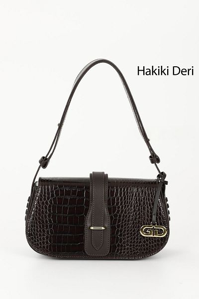 GÖNDERİ(R) BROWN KRAKO Gön Platinum Genuine Leather Small Size Women's Shoulder Bag K8381