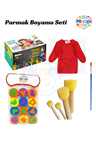 Minopi Parmak Boyama Seti , Resim Fırçası , Boya, Eva Sünger, Sünger Fırça , Boyama Önlüğü