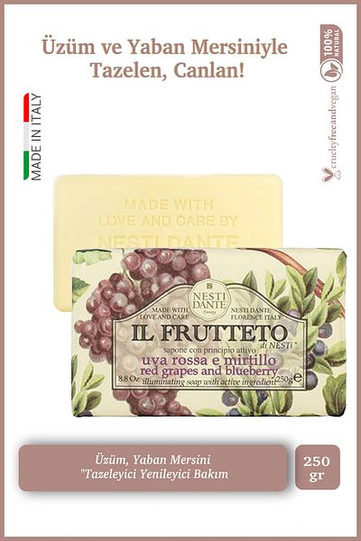 Nesti Dante Il Frutteto Red Grapes & Bluberry Solid Soap 250Gr |   Revitalizing |   Blueberry and Grapes