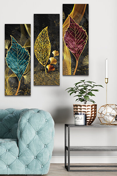 Evinemoda Renkli Yapraklar 3 Parça Mdf Tablo
