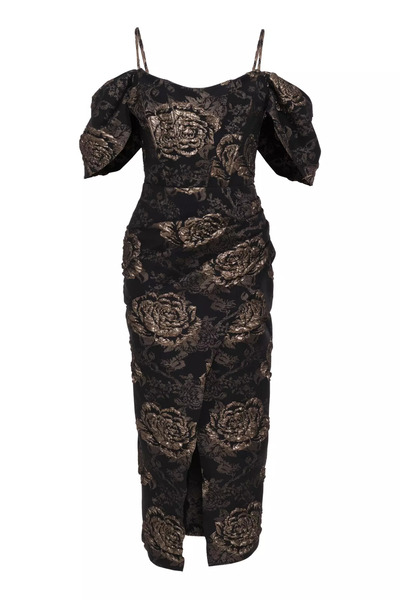 Keikei Altın jakar kolsuz uzun elbise