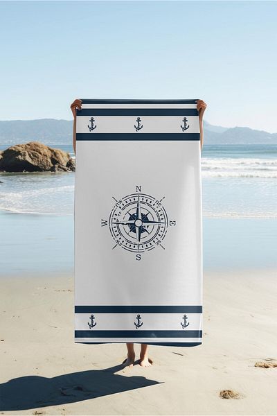Doruklar Home Collection Πετσέτα θαλάσσης παραλίας με μοτίβο άγκυρας και πυξίδας Peshtemal 80x160 CM NRM07