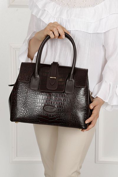 GÖNDERİ(R) BROWN KRAKO Gön Platinum Genuine Leather Large Size Women's Shoulder and Hand Bag B8384