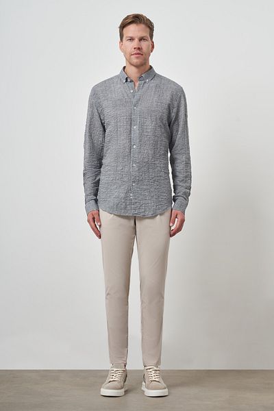 Morven Men's Gray Cotton Trend Slim Fit Button Collar Shirt
